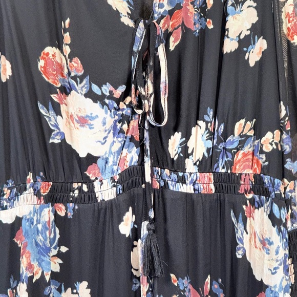 American Rag Large Black Floral Dress Sheer Sleeve Boho Maxi Vintage Chic Long - Picture 4 of 15